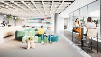 People using and enjoying the space in the AIA Global Campus.