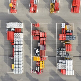 Plastic and metal ware for construction viewed from above at a depot