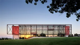 Exterior of Southeast Community College Academic Excellence Center at sunset 