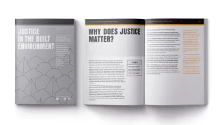 A book titled "Justice in the Built Environment"