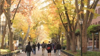 University Campus with Crowd of Students