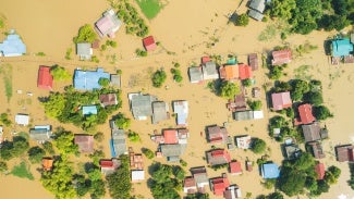 bird's eye view of flooded houses