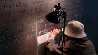 Gold Medal: The names of 2016 Gold Medal recipients Robert Venturi and Denise Scott Brown are chiseled into the Gold Medal Wall at AIA headquarters in Washington, D.C. 