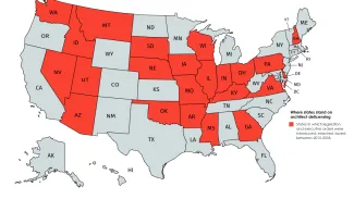 Map showing where states stand on architect delicensing