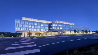 Exterior of Allegheny Health Network Wexford Hospital at night