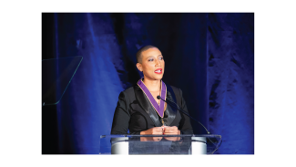 Kimberly Dowdell addresses crowd during inauguration in Washington, DC