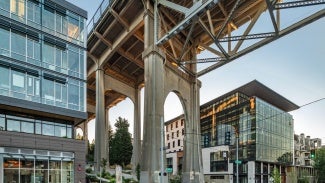 Watershed’s bioswales clean over 400,000 highly polluted gallons of water annually, much from the overhead aurora bridge, before that water flows into Lake Union, affecting migrating salmon.