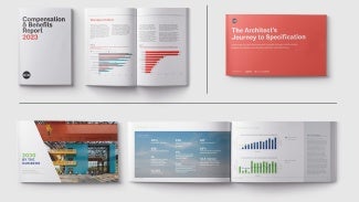 Covers of: 2030 Commitment Report; Compensation & Benefits Report; Architects Journey to Specification 