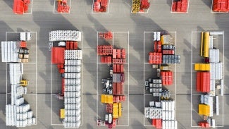 Plastic and metal ware for construction viewed from above at a depot