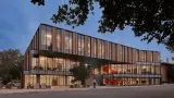 Exterior of Harvey Mudd College, Scott A. McGregor Computer Science Center at dusk