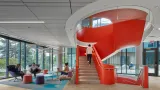 Sculptural staircase inside of Harvey Mudd College, Scott A. McGregor Computer Science Center