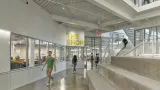 Siebel Center for Design interior shopping area with stairwell.