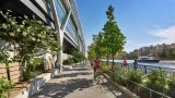 Promenade next to building viewing water