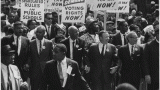 Martin Luther King Jr., President Lyndon B. Johnson, and Whitney M. Young Jr. in the White House Oval Office.