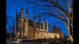 Mount Auburn Cemetery - Bigelow Chapel exterior at dusk