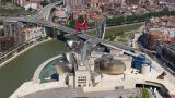 Aerial photo of Guggenheim Museum Bilbao on a sunny day