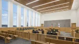 COURTROOMS PROMOTE HEALTH AND WELLNESS WITH NATURAL LIGHT AND VIEWS, LOW-EMITTING MATERIALS, AND ACOUSTICAL COMFORT ACHIEVED WITH LOW-VELOCITY AIR DISTRIBUTION AND ACOUSTICAL WOOD PANELING.