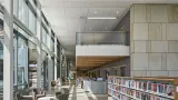 Library stacks inside of Woburn Public Library.