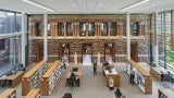 Library stacks inside of Woburn Public Library.