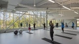 a yoga class in a yoga studio