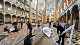 students constructing The Wave exhibit at the National Building Museum
