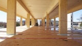 mass timber columns during construction process