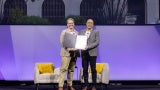 Following his Saturday keynote speech, Sameh Wahba (right) received a commendation from Illya Azaroff, FAIA.