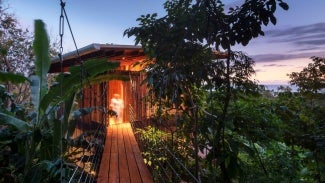 exterior of Costa Rica Treehouse at sunset