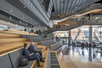 Seating and event space inside of the Health Sciences Innovation Building 