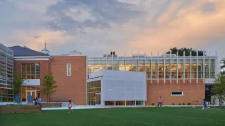 Building D West of Powell Elementary School at sunset