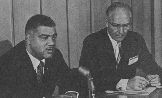 Press conference featuring Whitney M. Young Jr. at the 1968 AIA Convention.