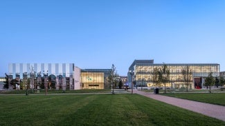 A modern building in the distance