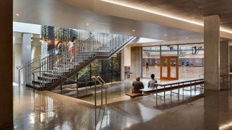 Lubber Run Community Center GYMNASIUM CONCRETE LOBBY WITH STAIR TO UPPER LEVEL