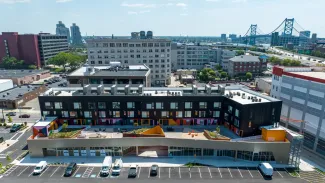 Aerial view of The Block