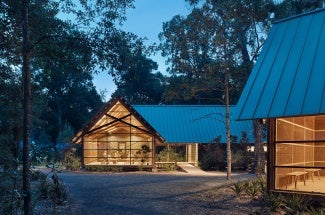exterior of nature center at dusk