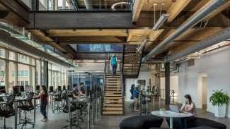Inside view of building workspaces