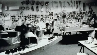 black and white photo of Guggenheim Museum Bilbao models in the studio