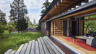 Exterior of Henry Island Guesthouse with window open