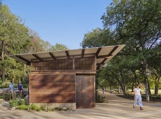 Kingsbury Commons at Pease Park Exterior on sunny days with people walking around