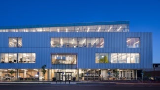 Exterior of Missoula Public Library New Main Library at night.