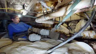 IN SAVANNAH, GA, RYAN MURPHY IS IN THE CRAWLSPACE CAPTURING 3D SCANS AND DOCUMENTING A HOUSE BENEFITING FROM THE FEMA HOUSE RAISING PROJECT AFTER HURRICANE MATTHEW.