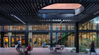 Exterior view of courtyard at the Student Success District, University of Arizona 