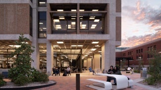 Exterior of Student Success District, University of Arizona  at sunset