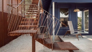 Exterior staircase that leads to The Perch 