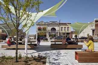 Courtyard with benches and awning 