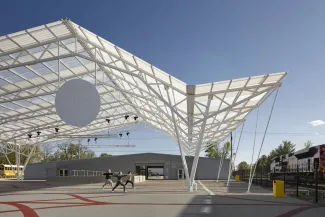 modern awning in a outisde courtyard