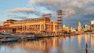 view of historic waterfront building at day