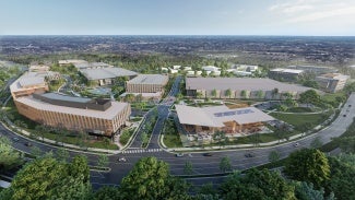 Arial view of a campus. 