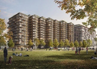Rendering of ODA mass timber project in Bridge District