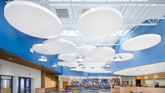 AcoustiBuilt ceiling system, which has circular components